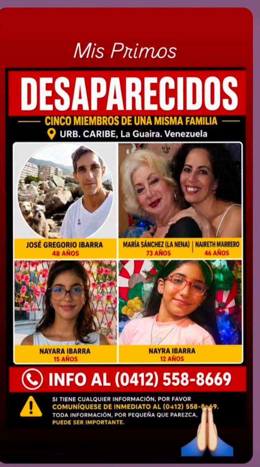 Afiche de desaparecidos: Familia Ibarra / Sánchez / Marrero